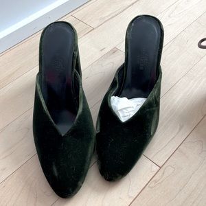 Hermes dark green valvet mules / slides / sandal